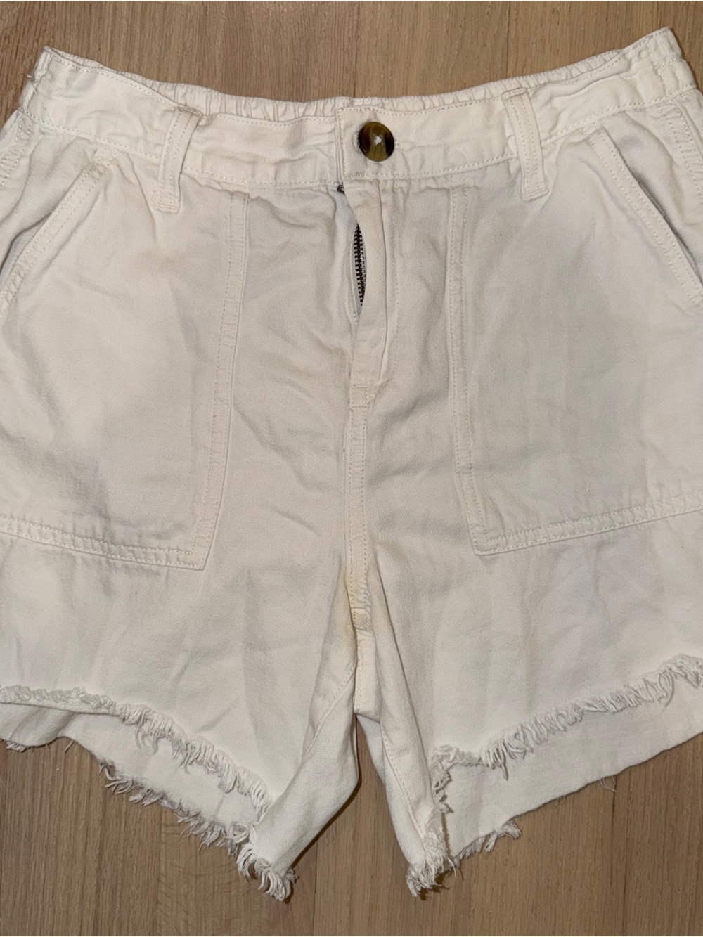 aerie White Frayed Hem Utility Jean Shorts